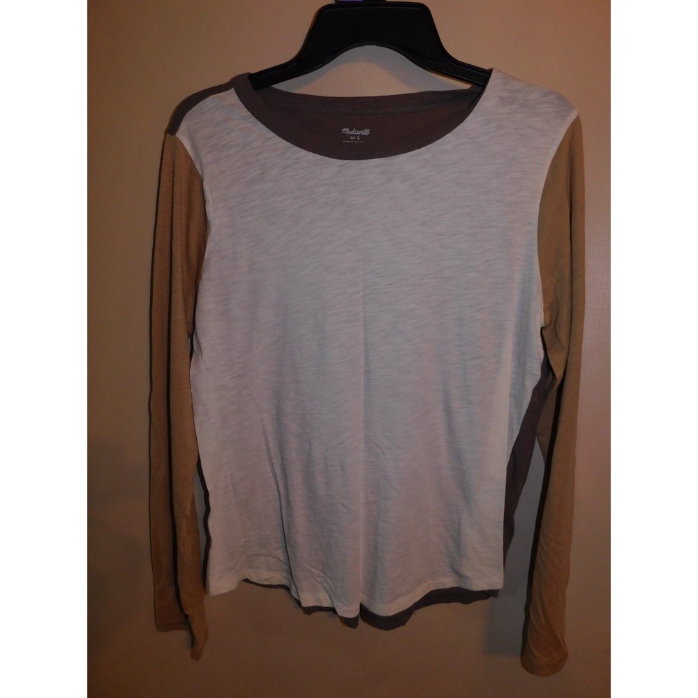 Madewell Brown Tan Color Block Long Sleeve Shirt Large